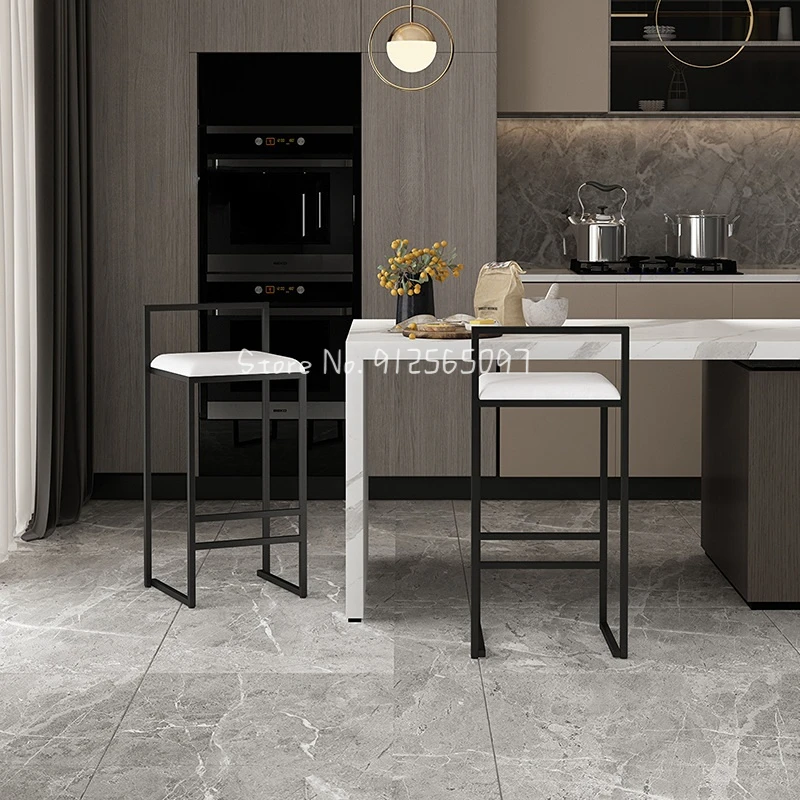 

Living Room Restaurant Counter Bar Stools Modern Minimalist Home Hotel Cafe Backrest High Stools Designer Front Desk Bar Chairs