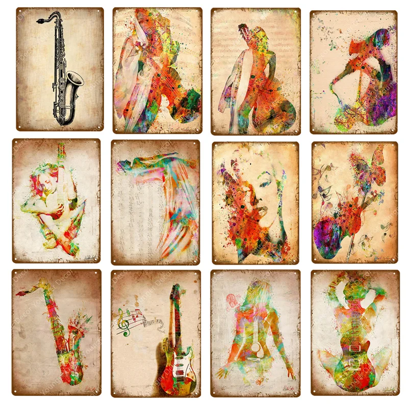 

Винтажная живопись, металлические знаки, постер на музыкальную гитару, укулеле, художественные поделки для паба, бара, домашний декор комна...