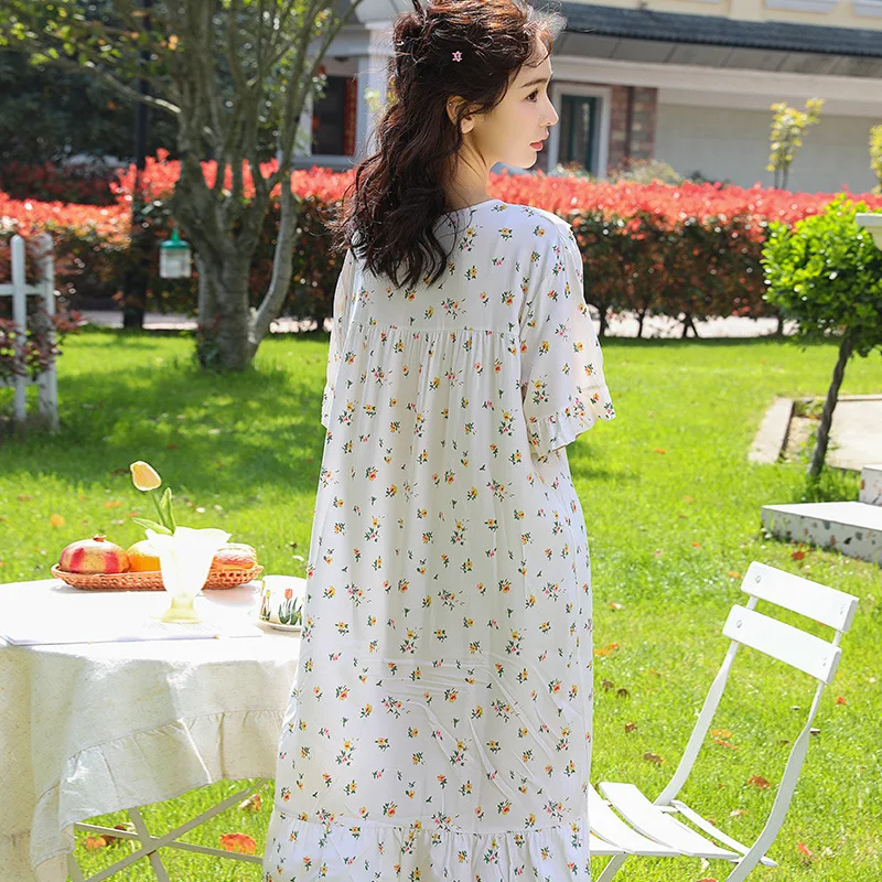 2023 Japanese Lace Short Sleeve Girl's Summer Sweets Costume New In Lady Nightgown Long Length Print One-Piece Skirt Nightdress