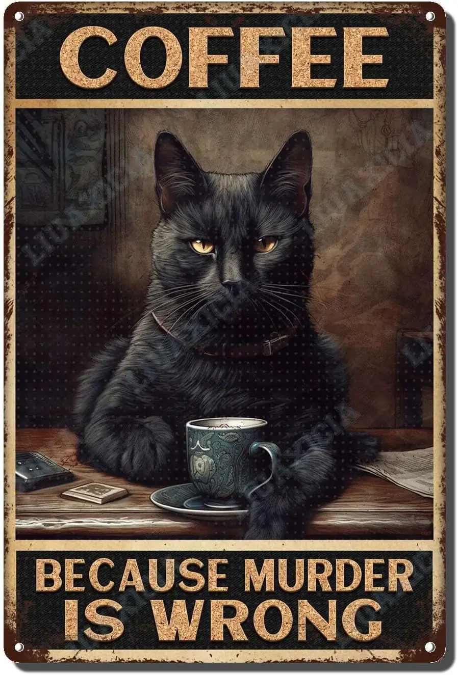 

Металлическая вывеска "Кофе, потому что убийство - это неправильно"