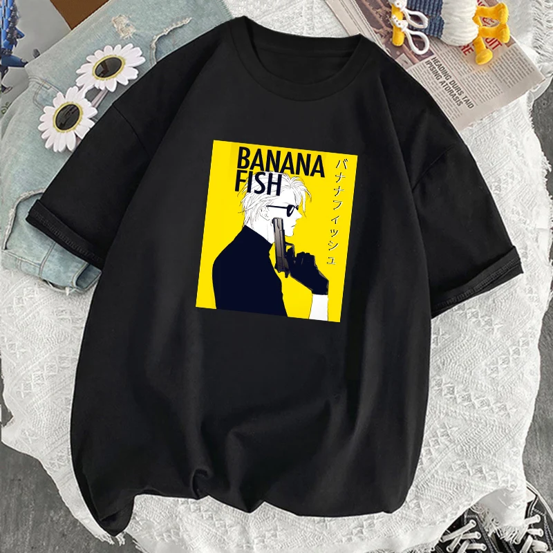 

Banana Fish Anime Breathable Women T-shirt Sport O Neck Black Short Sleeve Top Tee 2022 Fashion Soft Harajuku Homme T shirts