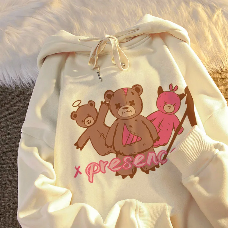 

Tide Brand Sweater Men's and Women's Early Autumn Bear Print Loose Hooded Top Harajuku Style Couple Student Coat National Trend
