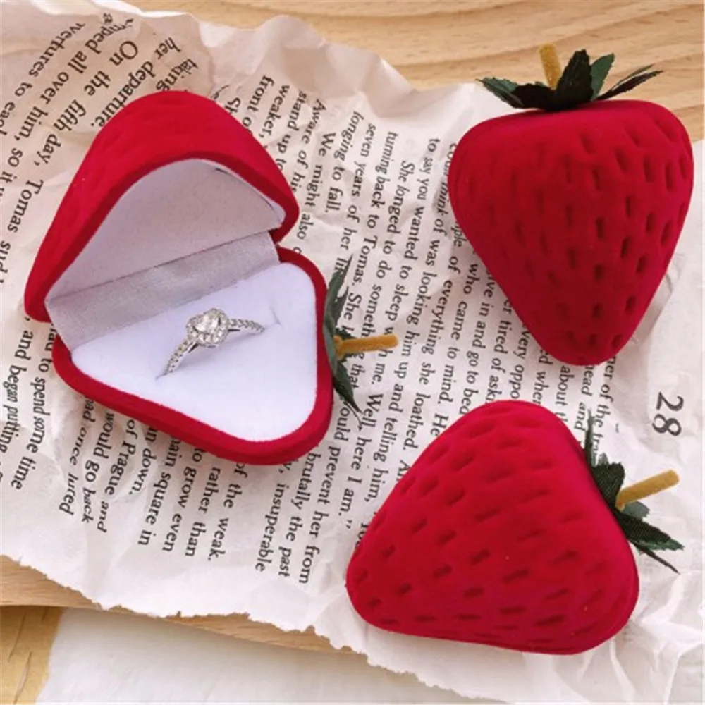 

Бархатная шкатулка для ювелирных изделий, контейнер с клубничкой для обручальных колец, серег, ожерелий, браслетов, Подарочная коробка с держателем, 2022