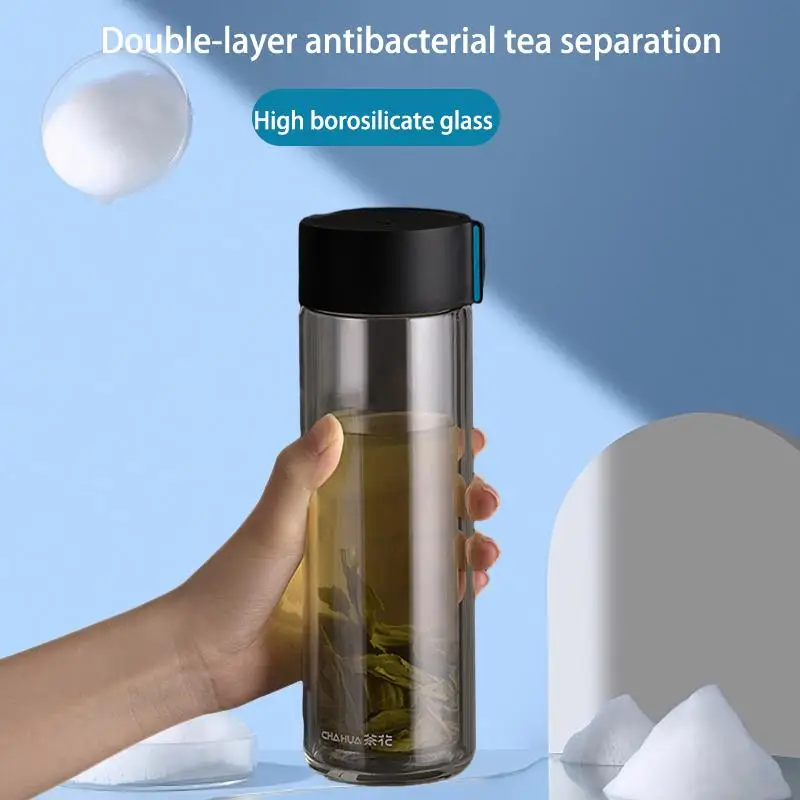 

CHAHUA Double-Layered Household Glass Cup with Lid Large Capacity Water Cup Tea Cup Transparent Cup