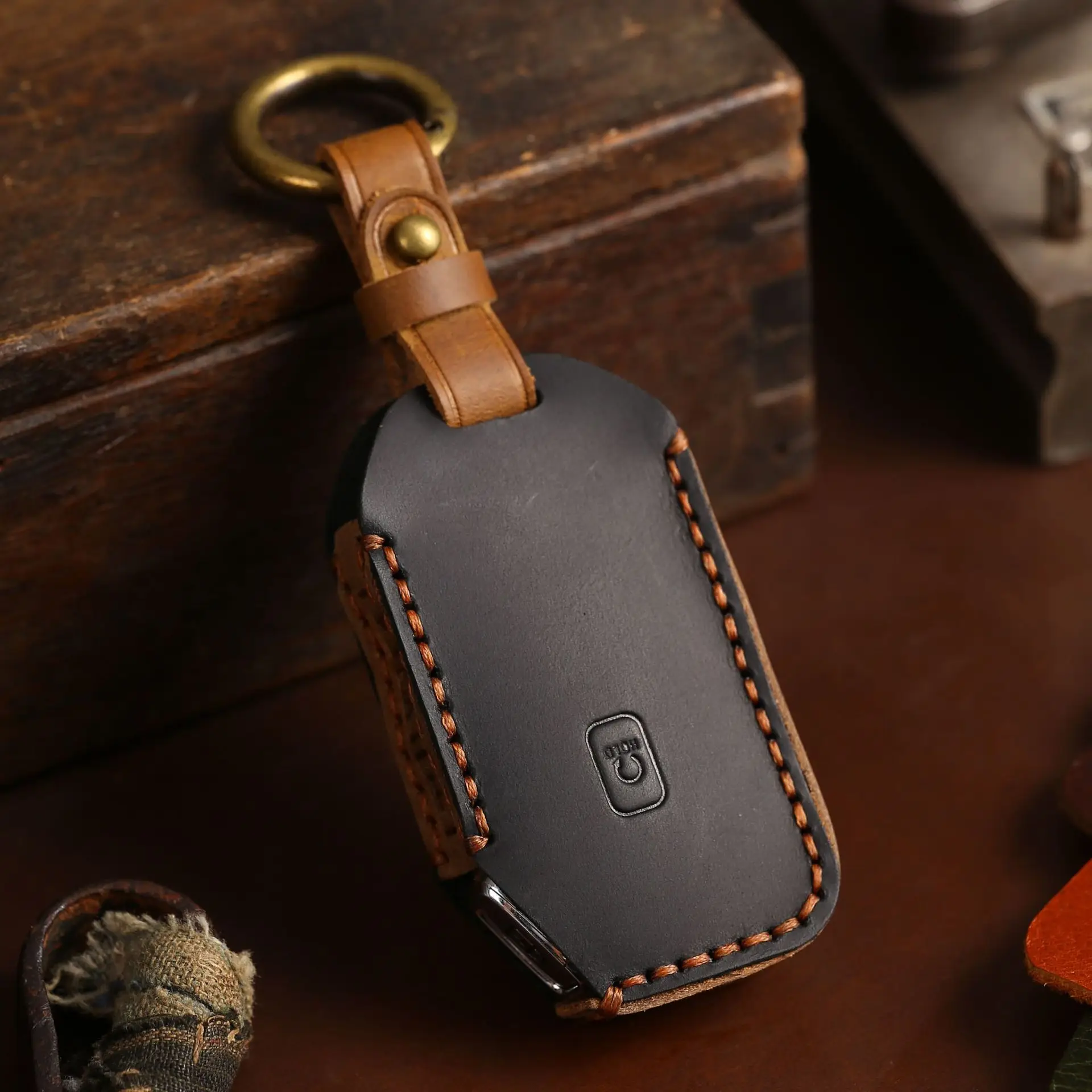 

Leather Car Key Case Cover Keyring for Kia Telluride SX 2021 Sportage R 2022 K5 GT Line 2021 Seltos 2020 Fob Holder Accessories