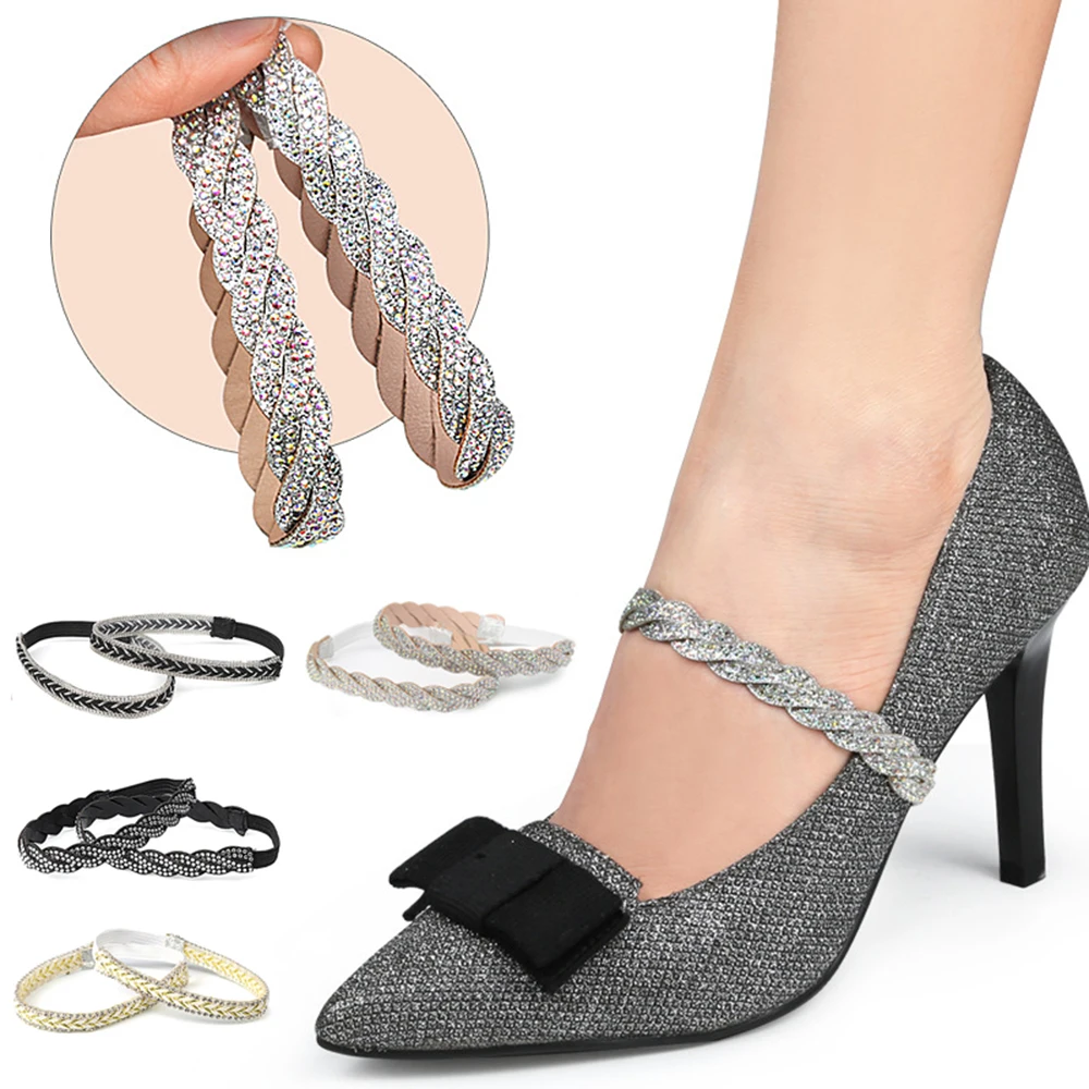 

Shiny Rhinestone Women High Heels Shoes Band Adjustable Anti-Loose Straps With Buckle Elastic Shoe Strap Belt Diamond Shoelaces