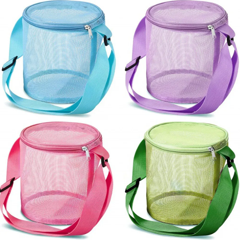 

Beach Toy Mesh Bag Round Sand Seashell BagMesh Swimming Accessories Storage Bag With Adjustable Carrying Straps Easy To Store
