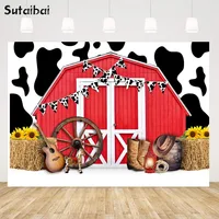 Photography Backdrop Red Barn Door Farm Cowboy Theme Background for Birthday Baby Shower Party Decoration Supplies Poster
