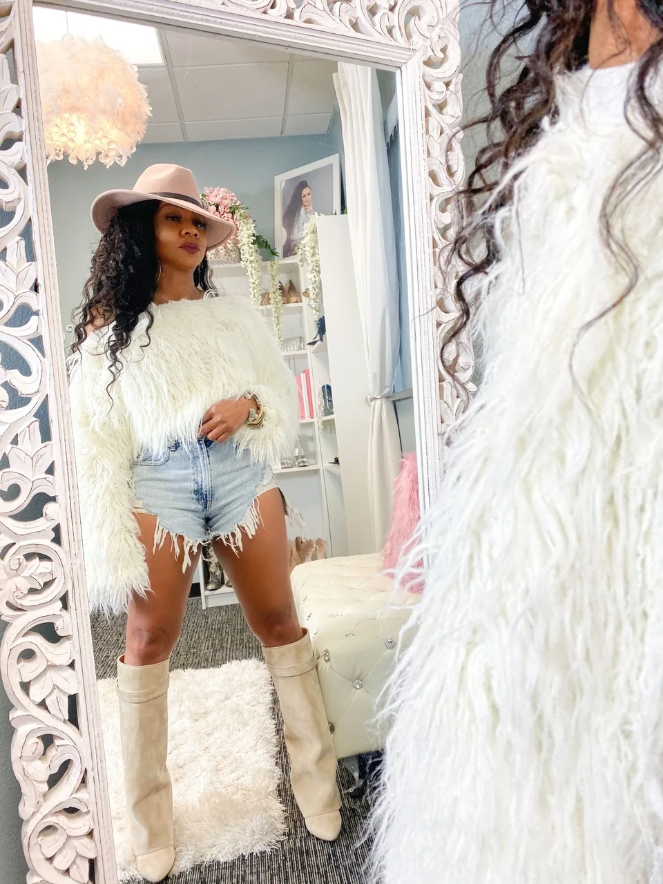 DEARIRIS Winter Women's Fashion Handcrafted Fringe Fur Knit Pullover Sweater