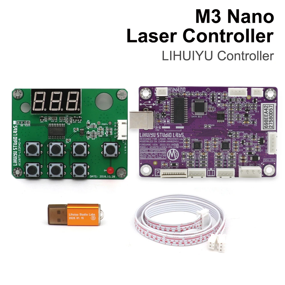 

QDHWOEL LIHUIYU M3 Nano Laser Controller Mother Main Board + Control Panel + Dongle B System Engraver Cutter DIY 3020 3040 K40