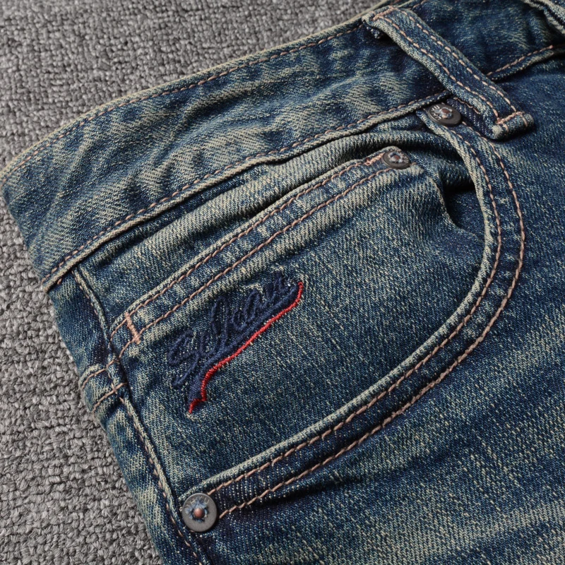 Italian Style Fashion Men Jeans Retro Blue High Quality Elastic Slim Fit Ripped Jeans Men Trousers Vintage Designer Pants Hombre