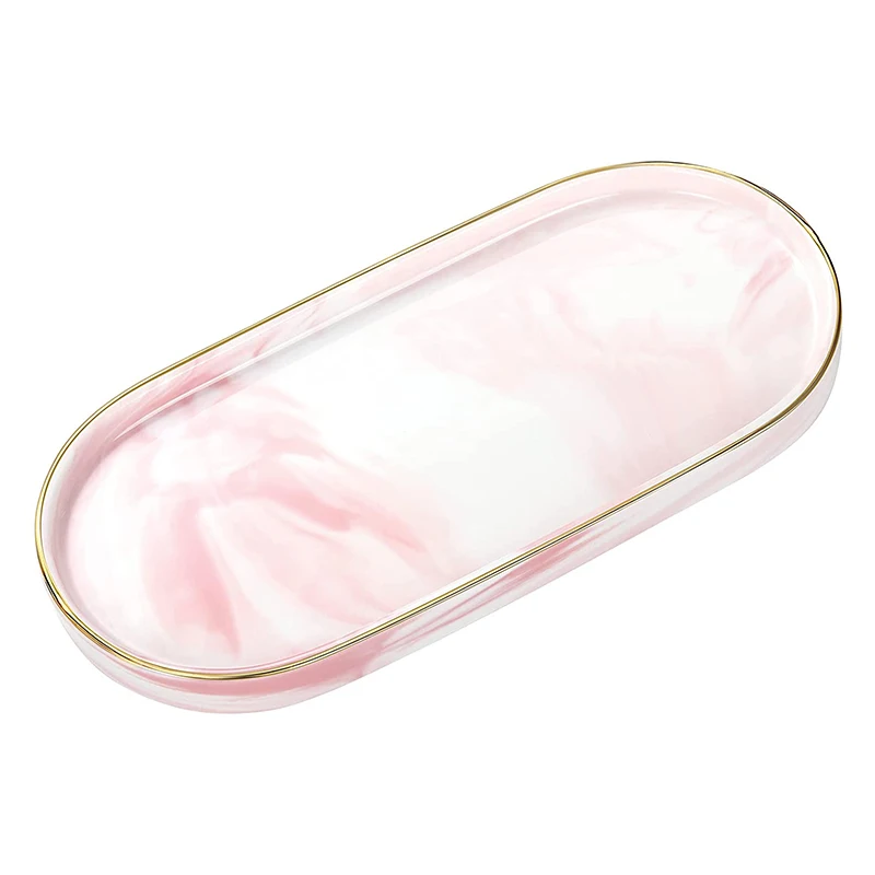 

Bathroom Vanity Tray,Decorative Jewelry Perfume Organizer Ceramic Gold Tray,Bedroom Dresser Kitchen Sink Countertop Dish Hold