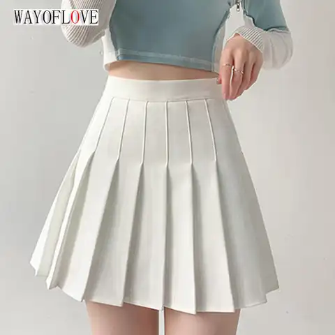WAYOFLOVE All Season Pleated Skirts For Women White High Waist Y2K A-line Kawaii Skirt For Girls School Sexy Mini Pleated Skirts