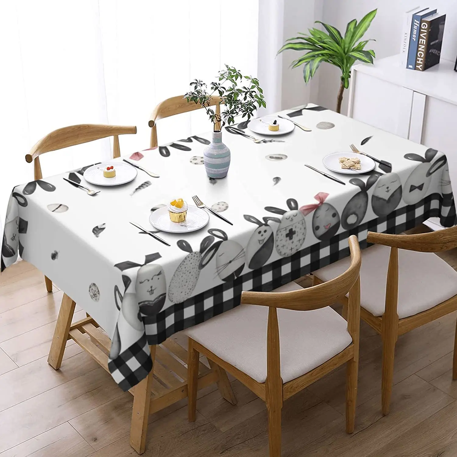 

Wielkanocne prostokątny stół obejmuje świąteczne stół kuchenny centralne i domowe ślubne czarne bawole sprawdź obrusy