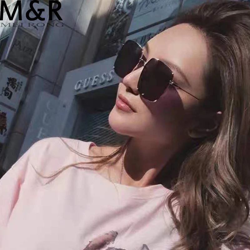 

Metal Square Sunglasses Women Brand Designer Luxury Sun Glasses Female Big Frame Ocean Lens Mirror Vintage Oculos De Sol