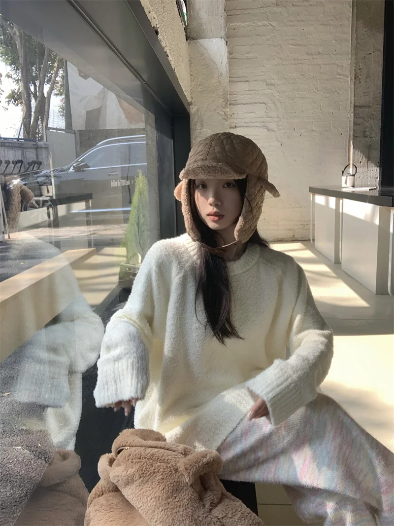 Pphome Milk Huhu Мягкий клейкий свободный свитер для женщин на осень и зиму Радужные