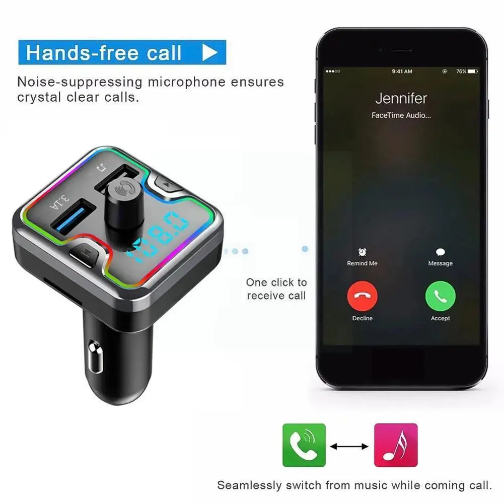 

FM-трансмиттер автомобильный, Bluetooth 5,0, MP3, AUX, USB