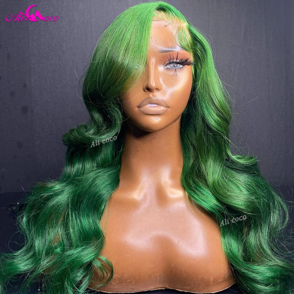 Colored Ombre Green 13x4 Lace Frontal Wig For Black Women 13x6 Transparent Lace Front Brazilian Body Wave Human Hair Wig