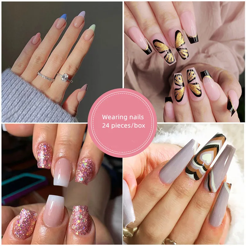 

24pcs High Quality Finished Wearing Fake Nails Boutique Design Special Summer Party Going Out to Play Pressing On Nails