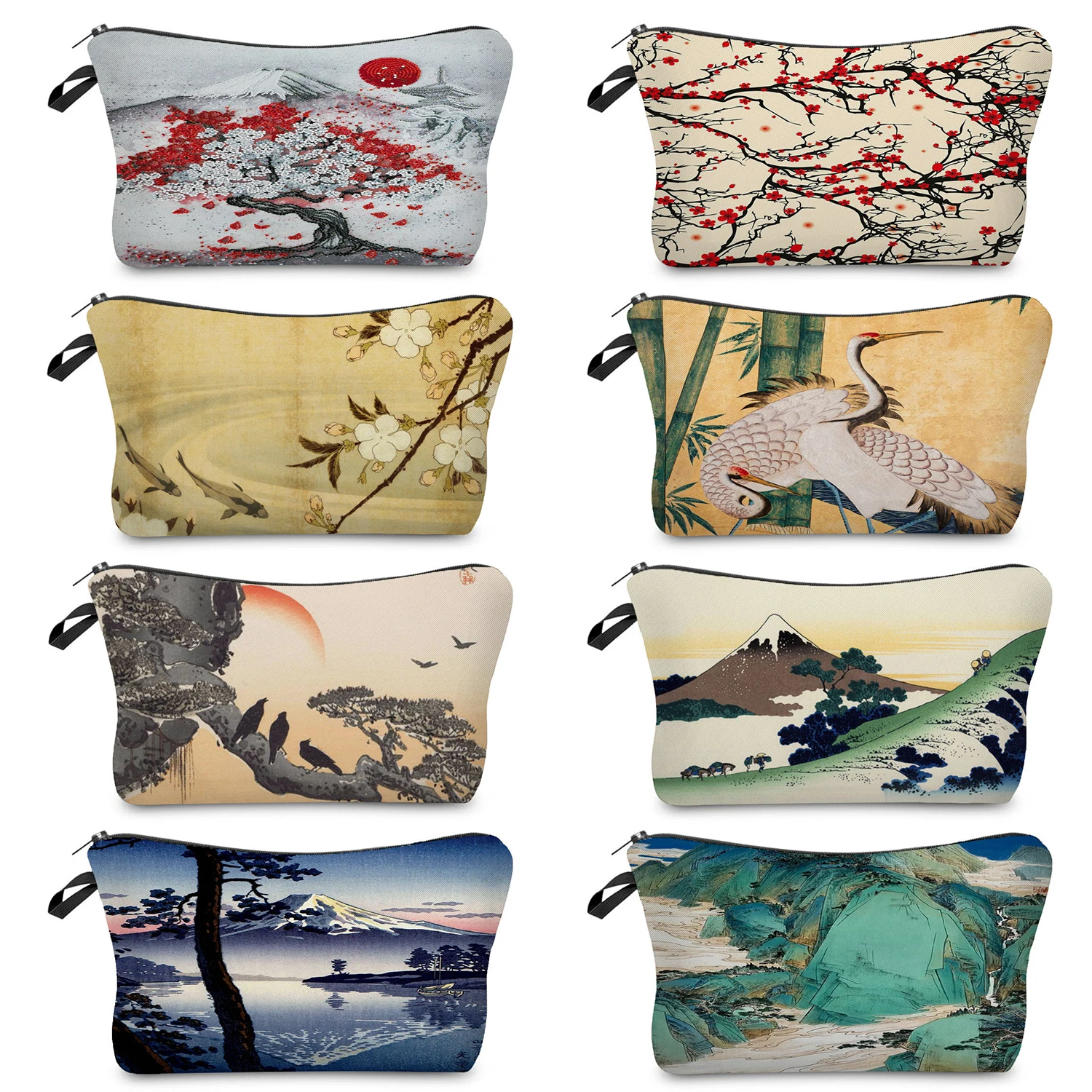 

Beach Travel Makeup Bag Women Eco Reusable Japanese Ukiyoe Design Cosmetic Bag Toiletry Bag Mini Crane Designer