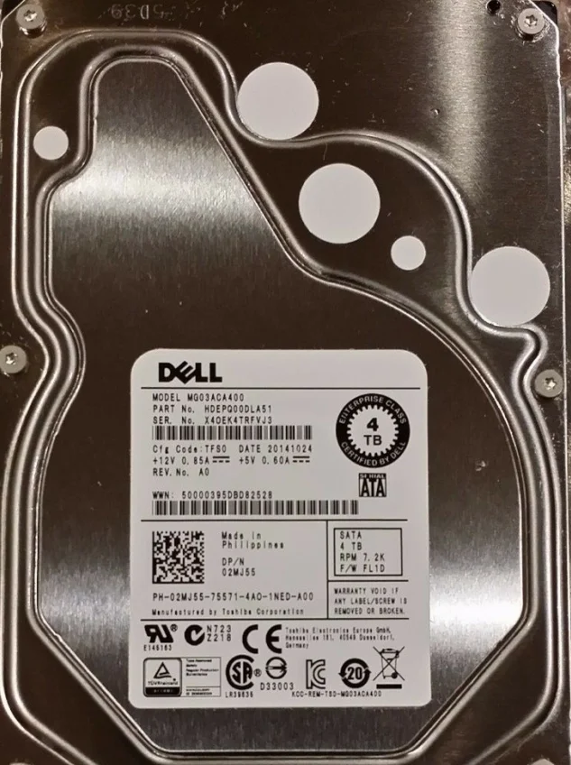 

Жесткий драйвер Dell 4T SATA 3,5 '7,2 K 02MJ55 2MJ55 MG03ACA40