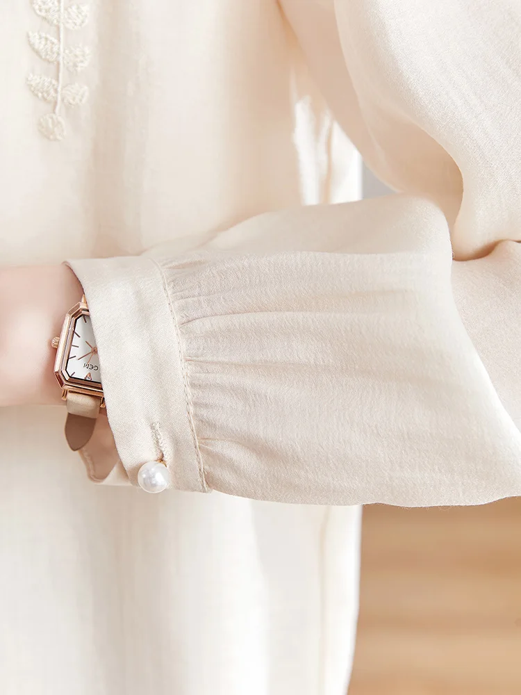 Осень 2024 новинка тяжелая промышленность вышивка новый китайский шифоновый топ