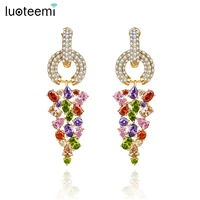 luoteemi 2021 winter luxury rainbow grape multicolor cz elegant long earrings women wedding dangle earrings bridal jewelry gifts