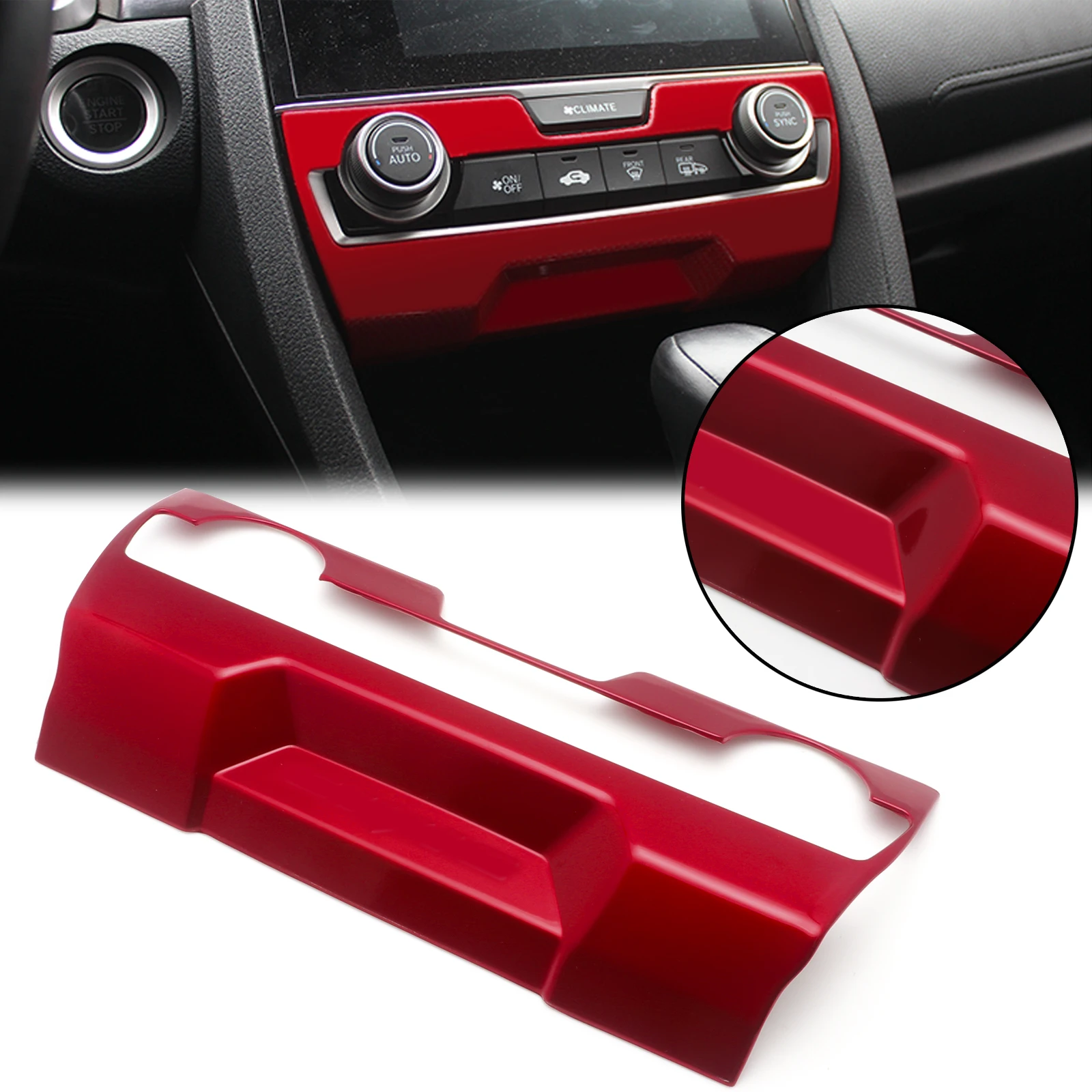 

Red ABS Interior Center Console AC Climate Control Frame Cover Trim For Honda Civic 10th gen 2016-2021