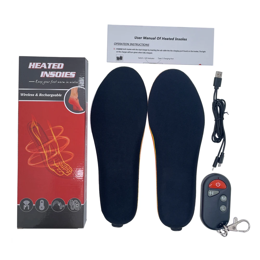 2000mAh Remote Control Heating Insole with Rechargeable Battery Heated Insoles Winter Shoes Pads For Ski Hunting Size-EUR35-46#
