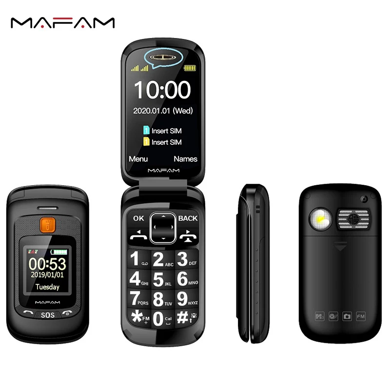 mafam f899 folded senior mobile phone dual display sos fast quick call big screen torch russian key loud sound fm easy to work free global shipping