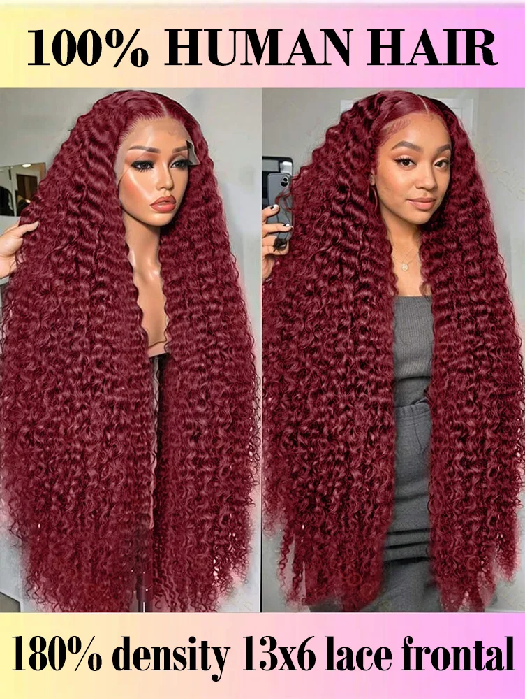 28 дюймов 99j Бордовый парик фронта шнурка Человеческие волосы 200% Плотность 13x6