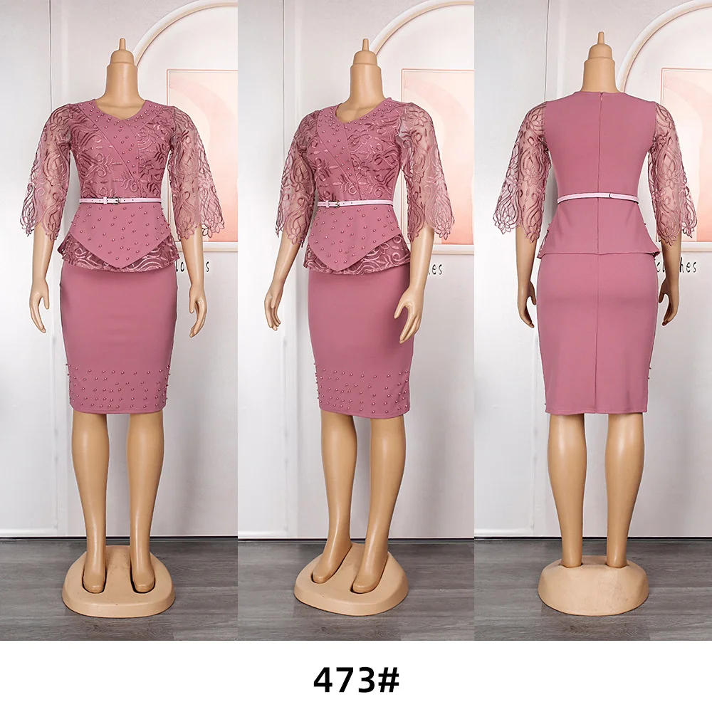Plus Size Dresses Women's OL Commuter Style Dress Fake Two Piece Lace Beaded Pencil Skirt Slim V-neck Dresses For Women 2023