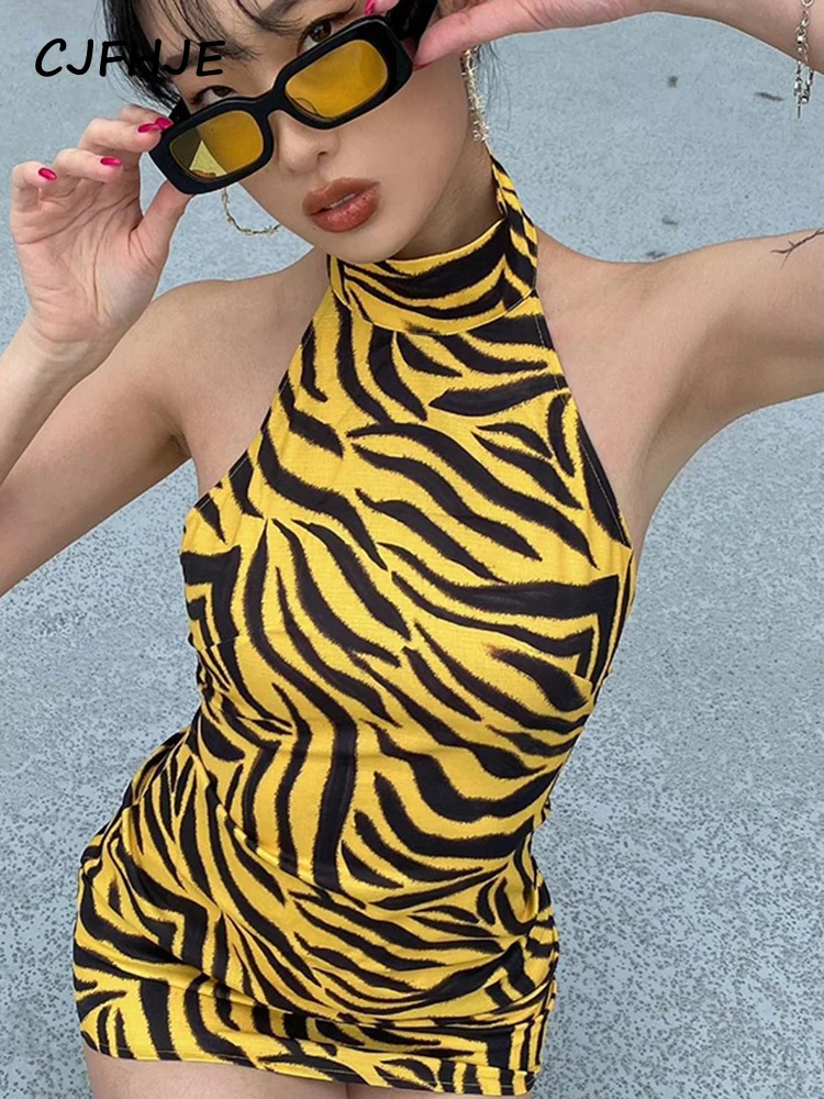 CJFHJE 2022 летнее женское мини-платье без рукавов с лямкой на шее открытой спиной и