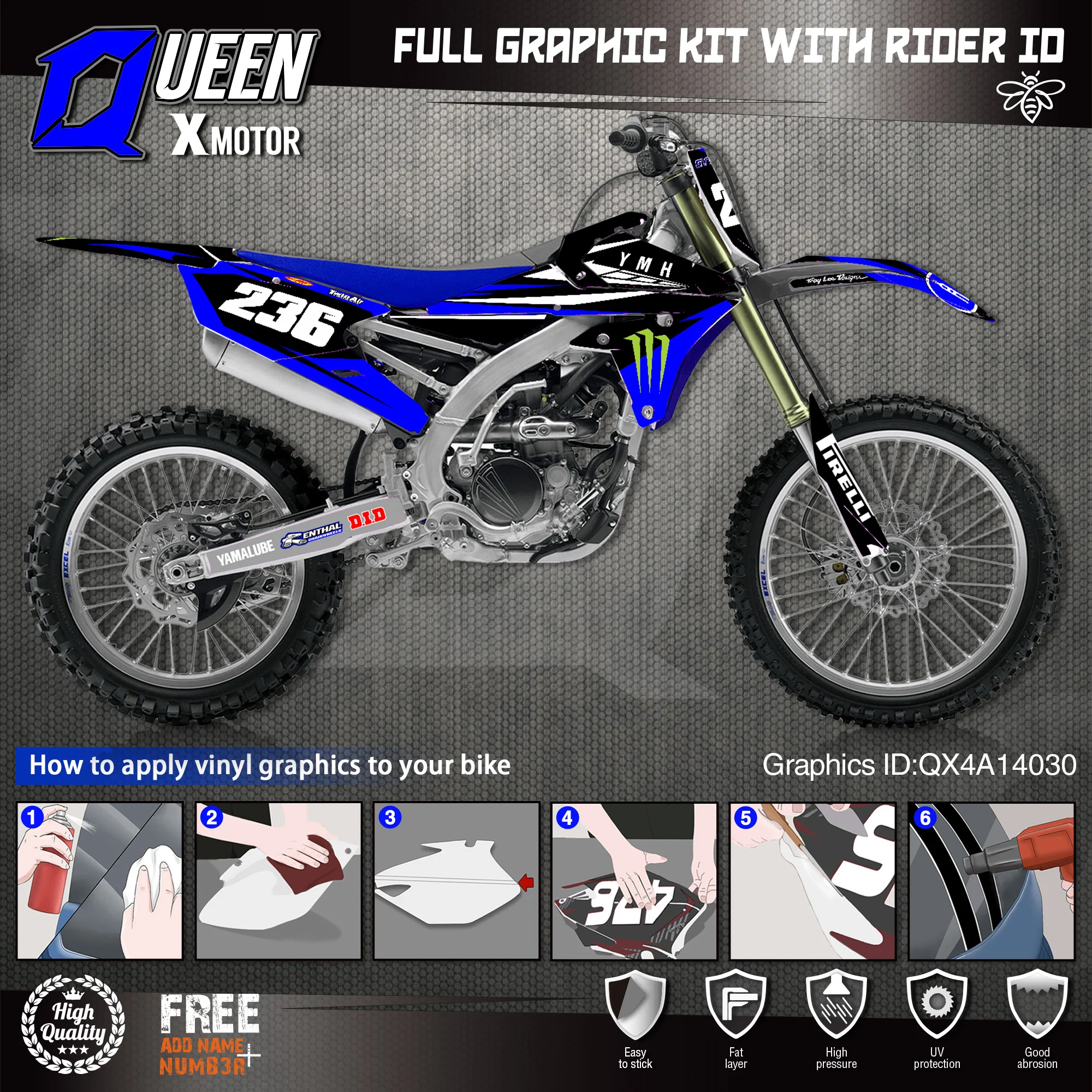 QUEEN X MOTOR Custom Team графические фоны наклейки 3M Набор наклеек для YAMAHA 14-18YZ250F 15-18YZ250FX WRF250