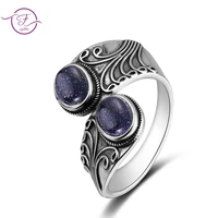natural blue sandstone ring new design vintage ring for women moonstone silver jewelry party birthday gift