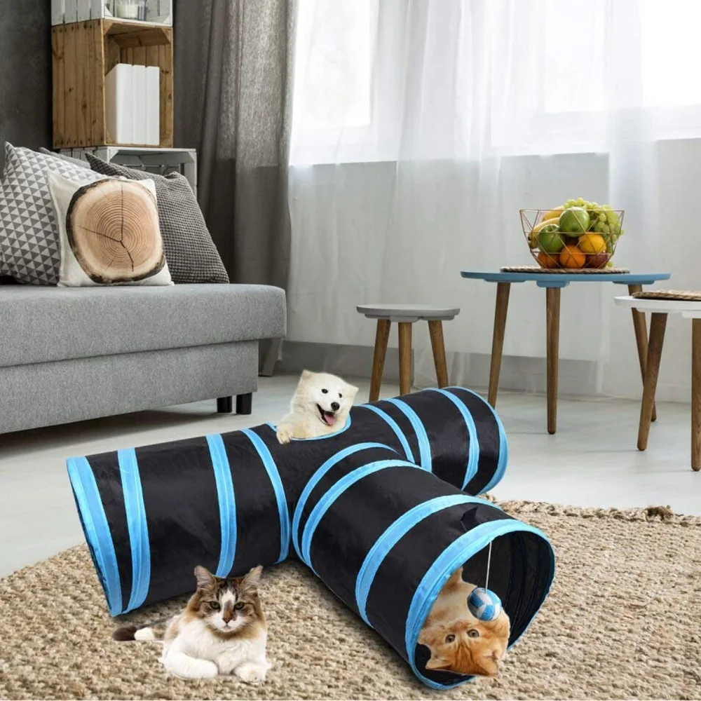 

2019 Waterproof Folding Tunnel Cat Toy Foldable Storaging Intelligent Cat Puppy Dog Kitty Toy T-Shaped Cat Tunnel Cat Supplies