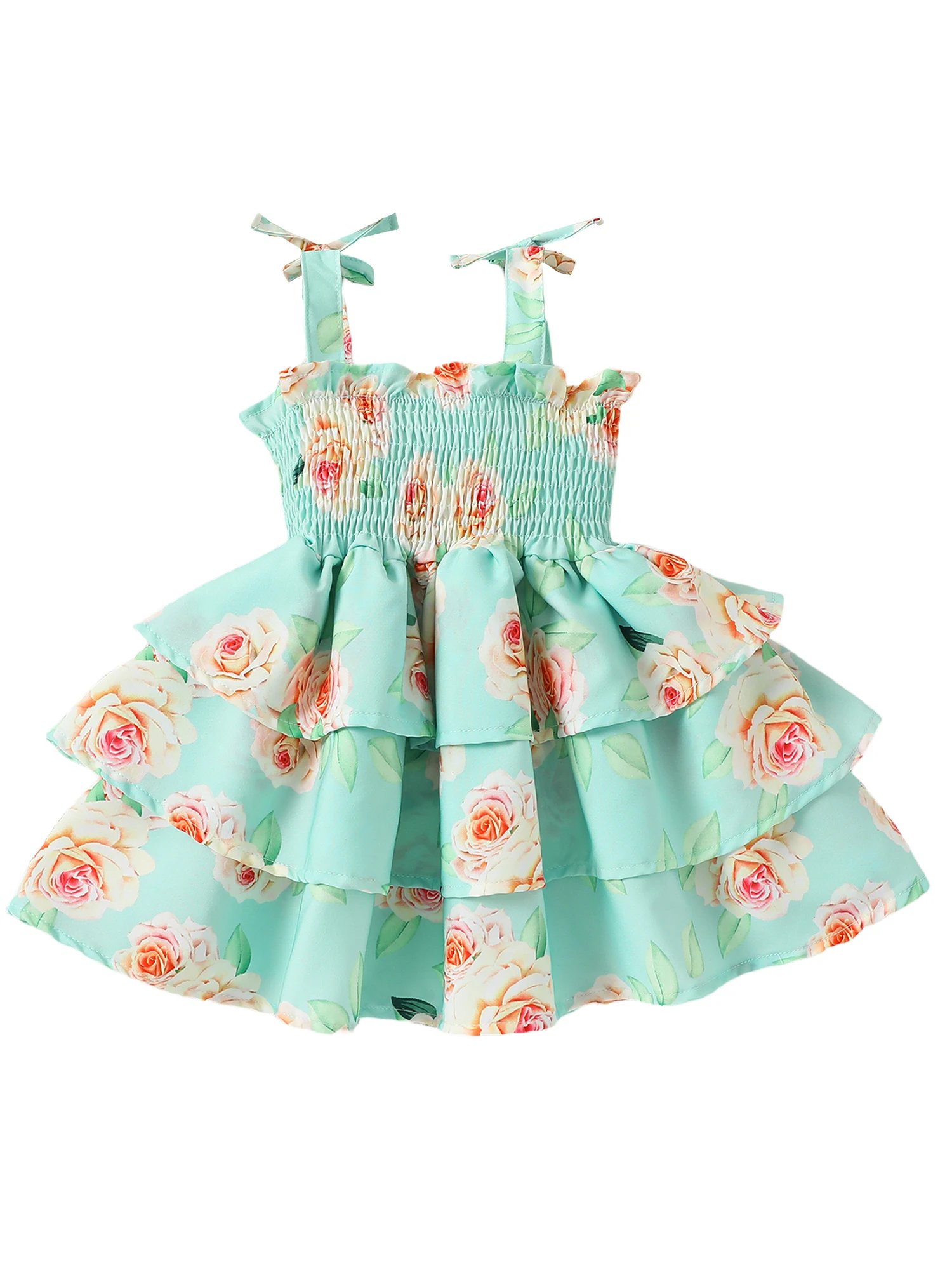 

Infant Baby Girls Princess Dress Floral Print Sleeveless Sling Layered Cake Dress Summer Sweet Dress