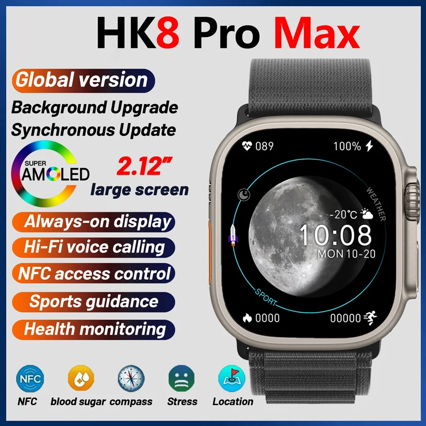 

HK8 Pro Max Ultra 2023 AMOLED Smart Watch Series 8 watches 49mm Bluetooth NFC Compass Smartwatch Men Women Pk H11 PK Hello Watch