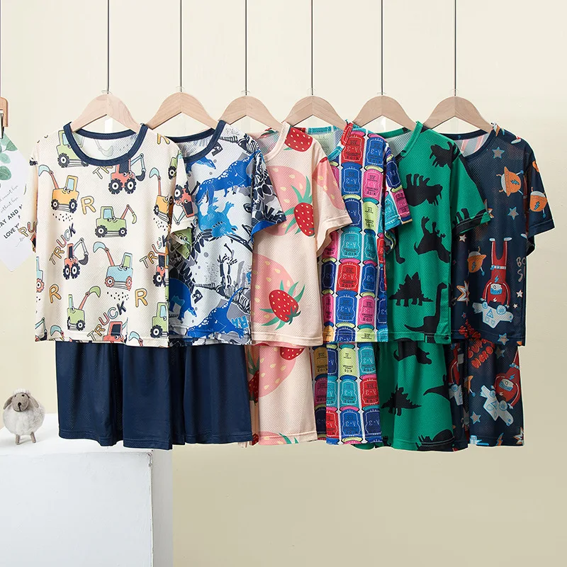

Summer set children's short sleeved shorts, summer quick drying printed ice silk T-shirt set