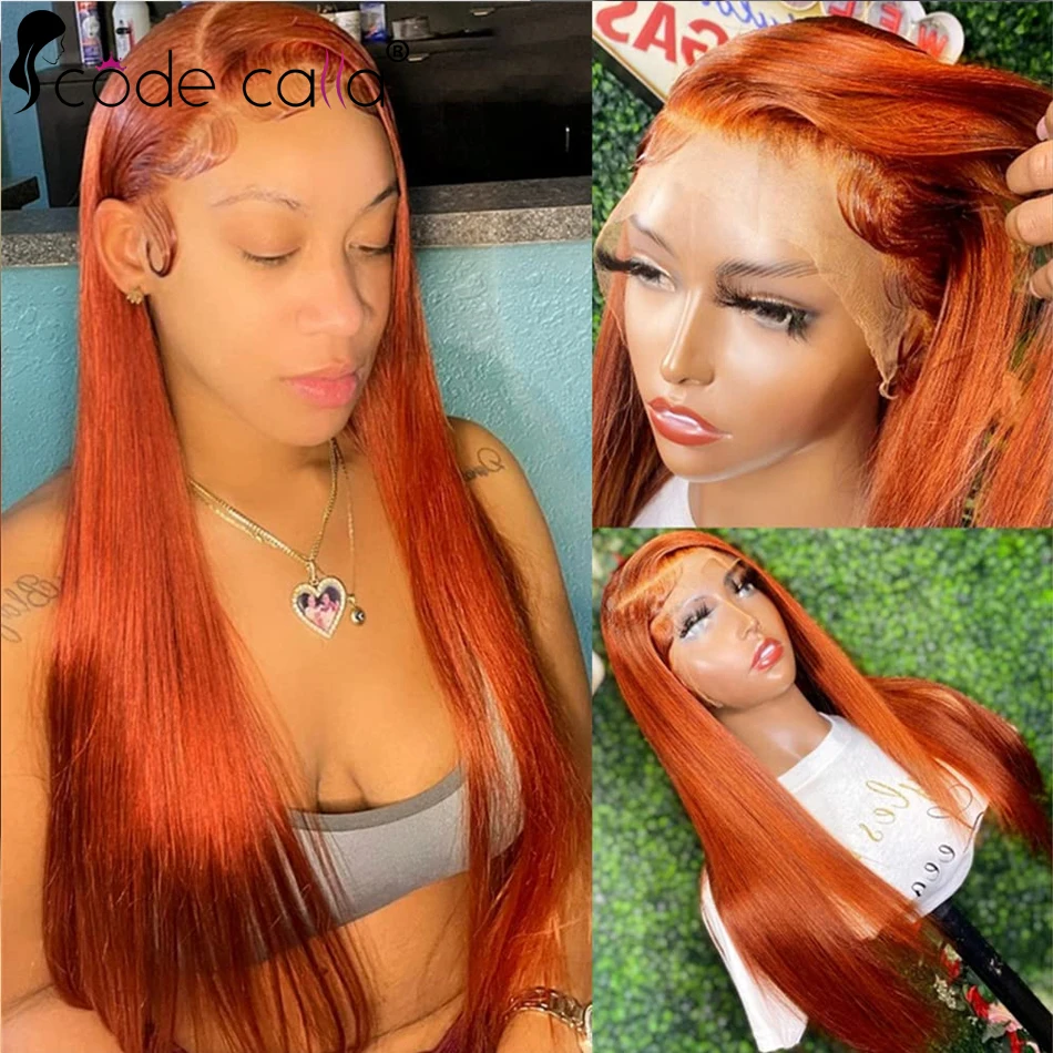 Ginger Orange 13×4 Lace Front Wigs Human Hair Bone Straight Human Hair Lace Frontal Wigs HD Transparent Lace Wig For Women