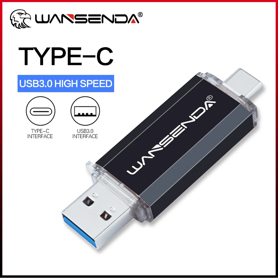 

WANSENDA TYPE-C USB3.0 USB Flash drive Pen Drive for Type-c/PC 512GB 256GB 128GB 64GB 32GB 16GB External Storage 2 in 1 Pendrive