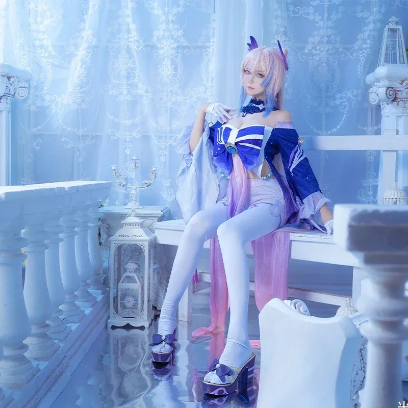 Kokomi Косплей Игра Genshin Impact Sangonomiya Костюм Униформа Парик Хэллоуин Платья Женщины