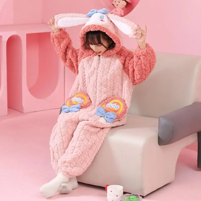 

Аниме Sanrios Kuromi My Melody Pachacco детская Слитная Пижама спальный мешок зимняя Коралловая Флисовая теплая Домашняя одежда с капюшоном подарок