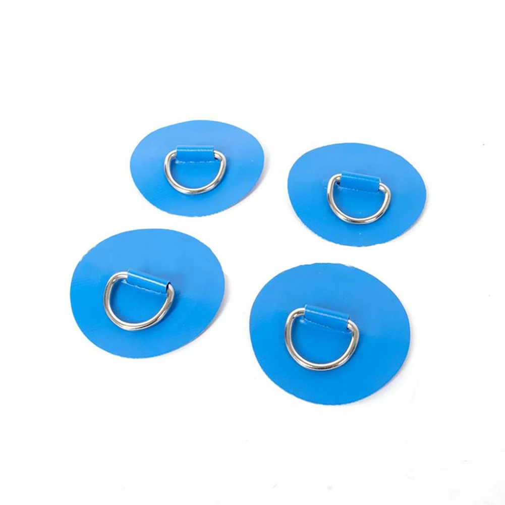 

4Pcs Surfboard Dinghy Boat D‑Ring Pad PVC Patch With Stainless Steel D Ring Deck Rigging Sup Round Ring Pad Elastic Bungee Rope