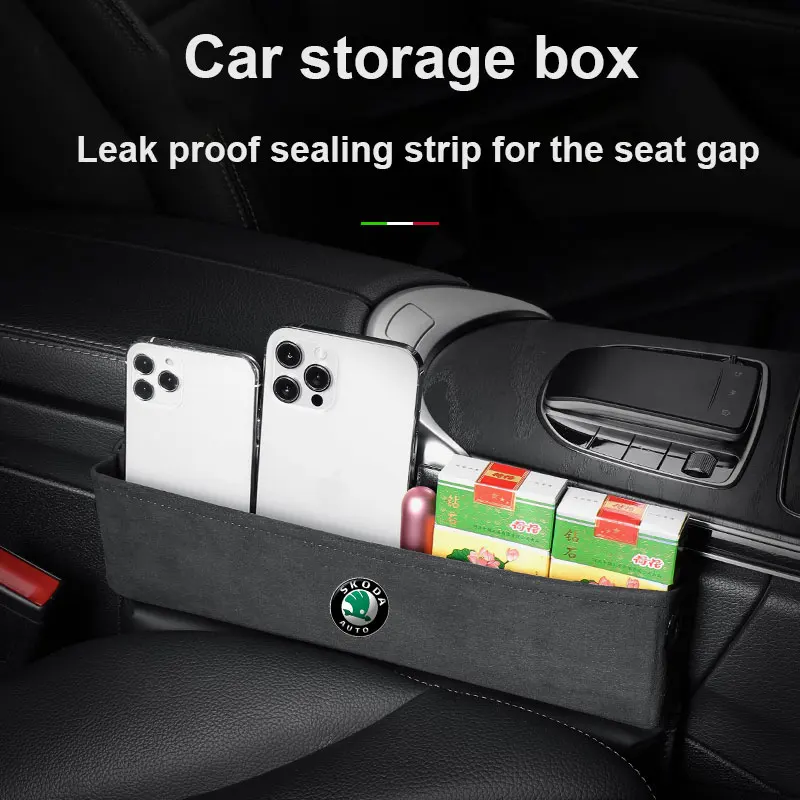 

Leather Car Seat Slit Gap Organizer Storage Box For Skoda VRS Octavia SUPERB FABIA KAMIQ KAROQ KODIAQ RAPID