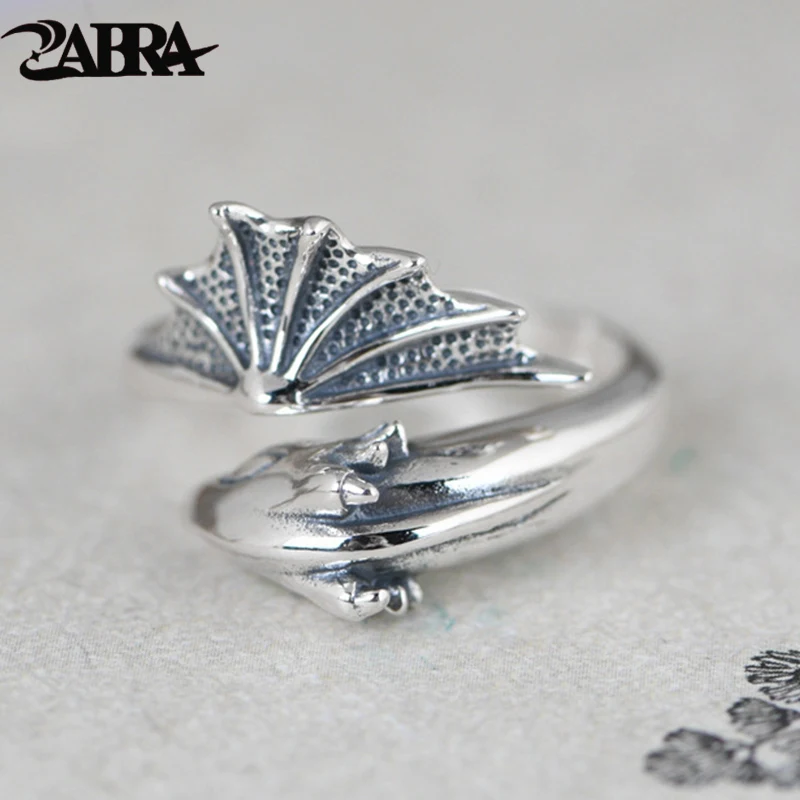 

Серебряное ретро-кольцо ZABRA S925, модное серебряное кольцо для мужчин и женщин, литературные серебряные кольца с маленькой рыбой