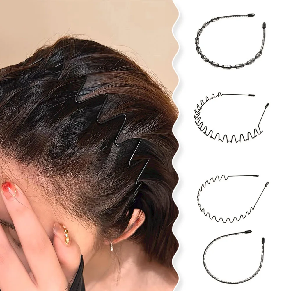 

Fashion Men Women Wave Shaped Metal Headband Black Wavy Alloy Head Hoop Traceless Press Hair Hairband Hair Styling Tools DIY