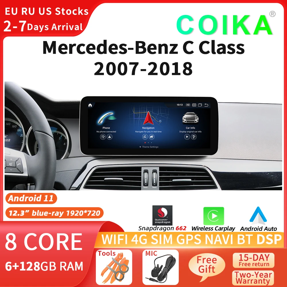 

12.3" 8 Core Android Car Multimedia Radio Tablet For Mercedes W204 W205 X253 W447 2007-2018 WIFI SIM 4G BT GPS Navi Touch Screen