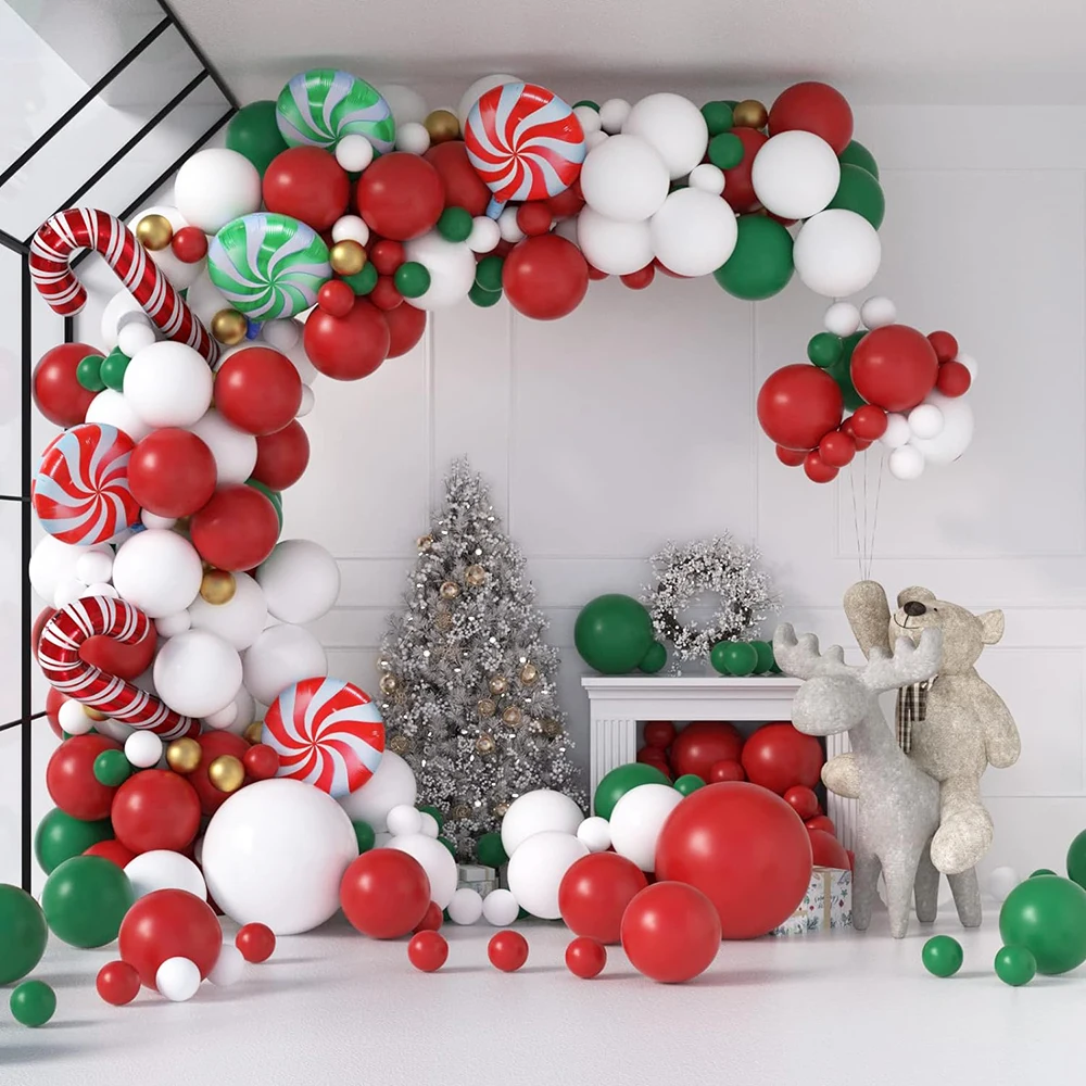 

Christmas Balloons Garland Arch Kit Red Green Gold Balloon Candy Cane Foil Ballon Xmas Decor New Year Christmas Party Decoration