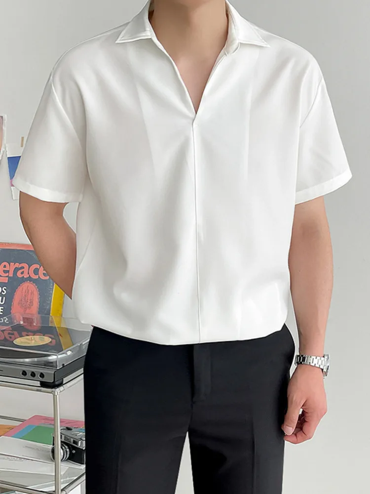 

Рубашка SYUHGFA мужская с отложным воротником, шелковая блуза с короткими рукавами, Повседневная однотонная свободная кофта, лето 2022